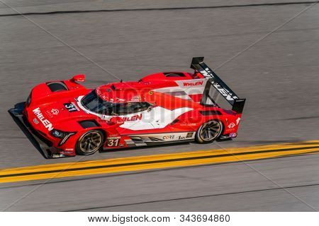 January 03, 2020 - Daytona Beach, Florida, USA: The Whelen Engineering Racing Cadillac DPI car  practice for the Roar Before The Rolex 24 at Daytona International Speedway in Daytona Beach, Florida.