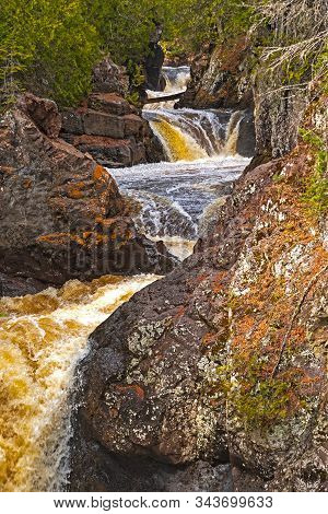 Cascades Running Through A Cataract In Cascade River State Park In Minnesota