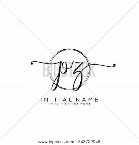 Pz Initial Handwriting Logo With Circle Template Vector.