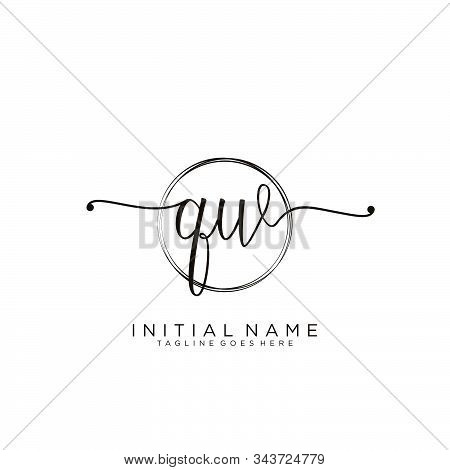Qw Initial Handwriting Logo With Circle Template Vector.