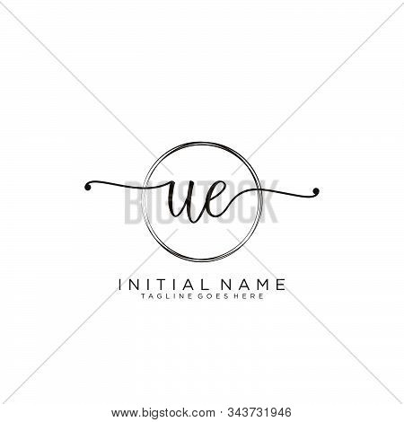 Ue Initial Handwriting Logo With Circle Template Vector.