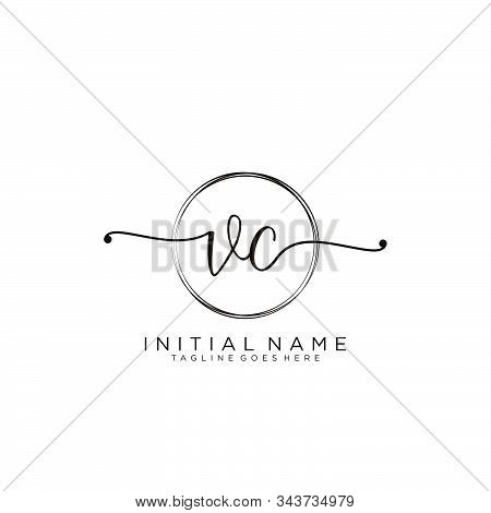 Vc Initial Handwriting Logo With Circle Template Vector.
