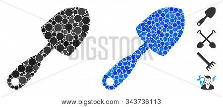 Scoop Shovel Mosaic Of Spheric Dots In Various Sizes And Shades, Based On Scoop Shovel Icon. Vector 