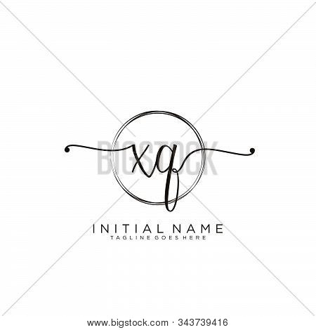 Xq Initial Handwriting Logo With Circle Template Vector.