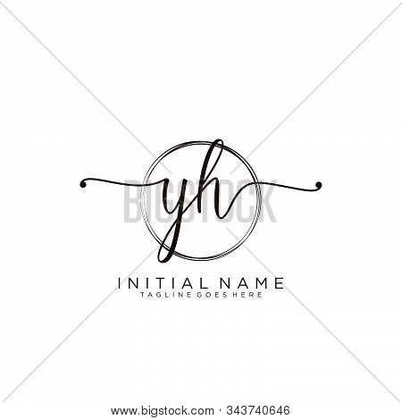 Yh Initial Handwriting Logo With Circle Template Vector.