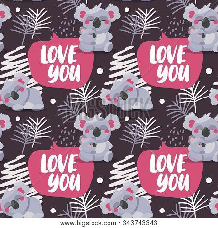 Seamless Vector Pattern Save Koala Bears With Leaf Australia