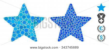 Star Mosaic Of Filled Circles In Different Sizes And Color Tints, Based On Star Icon. Vector Filled 