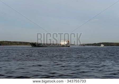Sheksna,vologda Region, Russia - May 11, 2019: River Transport On The River Sheksna. Vologda Region