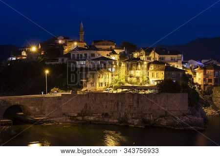 Amasra, Turkey - May 1, 2019: Village Of Amasra With Harbor And The Old Twon On The Hill During The 