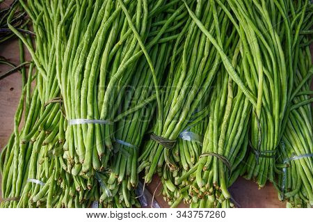 Yardlong Bean On Market Table In Garze Tibetan, Sichuan Province, China.