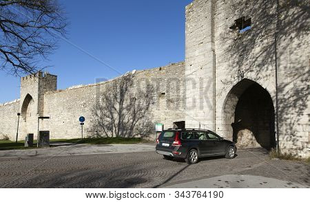 Visby, Sweden On October 12. View Of The Old City Wall Surrounding The Urban Area On October 12, 201