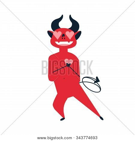 Devil In Love Flat Vector Illustration. Amorousness, Beguin, Fondness, Love, Warm Feeling Concept. E