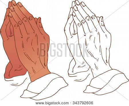 Vector Illustration Of Praying Hands. A File Of Linear Drawing And Color Illustration.