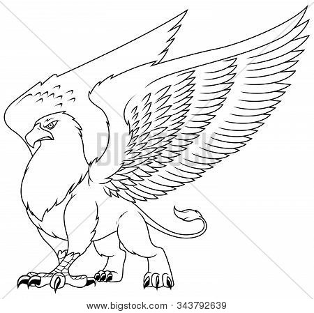 Cartoon Fantasy Griffin Line Art Illustration Good For Coloring.