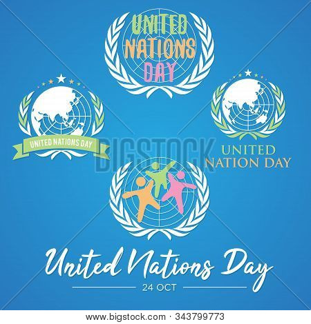 Set Of Colorful Letter United Nation Day Vector In Flat Style. United Nation Day Text Banner. Vector