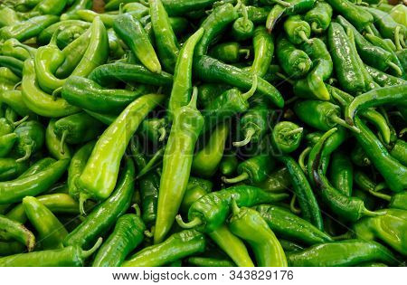 Fresh Green Peppers Called Friggitelli On A Farmers Market