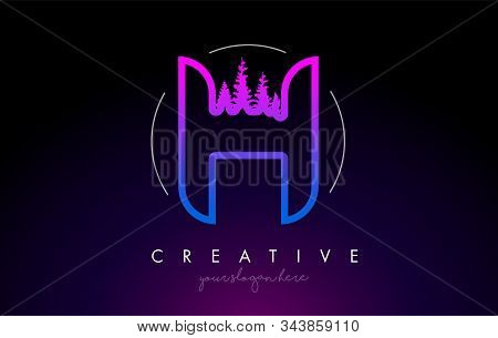 Creative H Letter Logo Idea With Pine Forest Trees. Letter H Design With Pine Tree On Topvector Illu