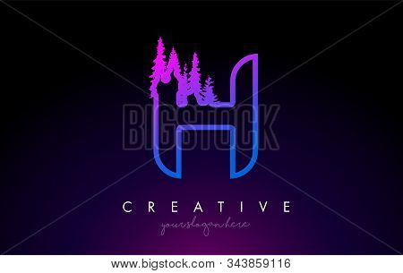 Creative H Letter Logo Idea With Pine Forest Trees. Letter H Design With Pine Tree On Topvector Illu