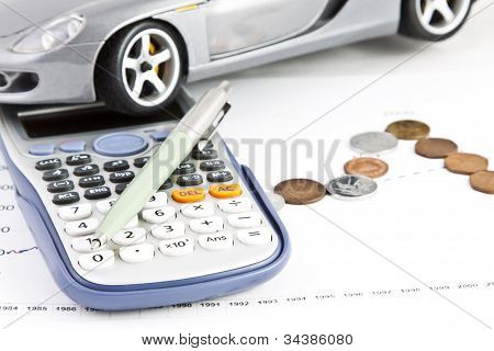 รถยนต์ เครื่องคิดเลข เงิน และปากกา