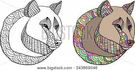 Coloring Page With Zentangle Style And Doodles With Wolf Head. Anti Stress Coloring For Adults. Colo