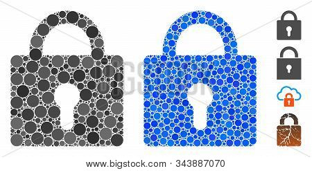 Lock Mosaic Of Round Dots In Variable Sizes And Color Tints, Based On Lock Icon. Vector Round Dots A