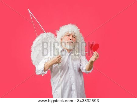 Handsome Cupid. Valentines Day. Angel Man With White Wings. Love Concept. Valentine Angel. Bearded M