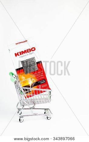 Rome Italy. December 29. 2019: A Pack Of Kimbo Macinato Coffee. Kimbo Is An Italian Coffee Maker.