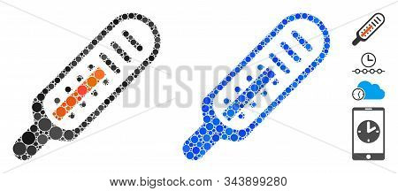 Thermometer Mosaic Of Round Dots In Different Sizes And Shades, Based On Thermometer Icon. Vector Ro