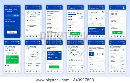 Set Of Ui, Ux, Gui Screens Banking App Flat Design Template For Mobile Apps, Responsive Website Wire