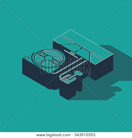 Isometric Racing Simulator Cockpit Icon Isolated On Green Background. Gaming Accessory. Gadget For D