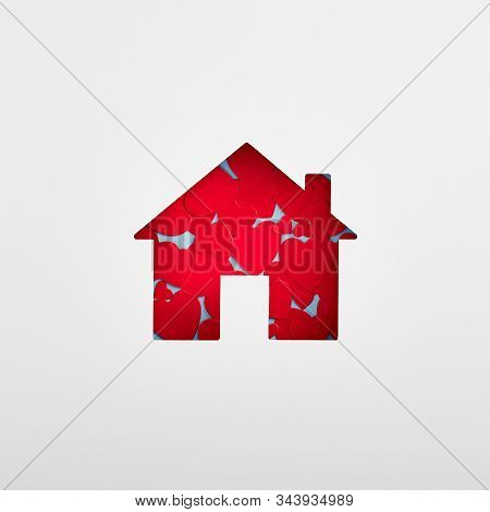 Home Silhouette Filled With Red Hearts On White Background