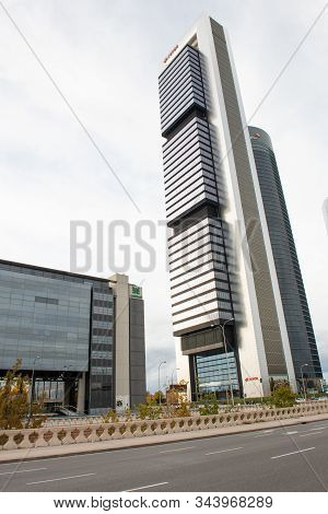 Madrid,España;november 2,2019:Glass skyscrapers located in the financial district of Madrid, CTBA