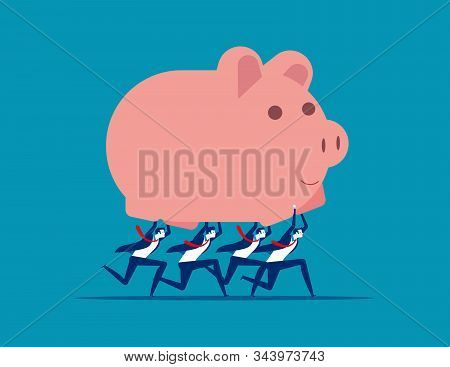 Business Team Holding Piggy Bank. Concept Business Vector Illustration, Teamwork, Financial, Saving.