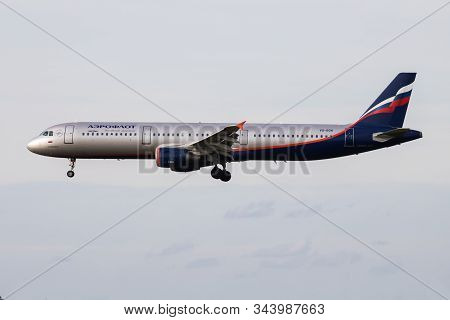 Munich / Germany - October 4, 2017: Aeroflot Airbus A321 Vq-boh Passenger Plane Arrival And Landing 