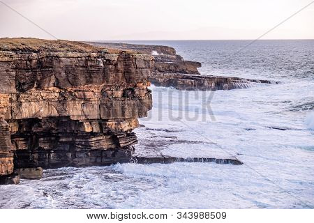 Huge Waves Breaking At Muckross Head - A Small Peninsula West Of Killybegs, County Donegal, Ireland.
