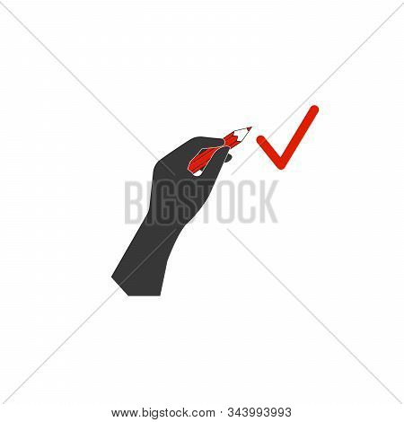 Hand With Pen Putting Tick Concept Of Work Organization And Time Planning. Stock Vector Illustration