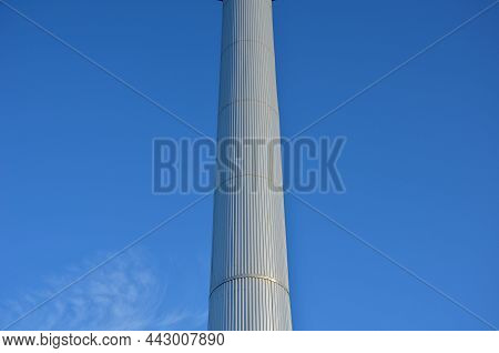 Metal Tower Of Reservoir Clad With Sheet Metal Aluminum Cladding. Rivets And Corrugated Sheets Resem