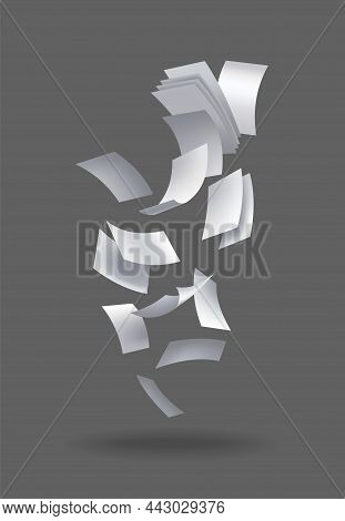 Realistic Falling Paper Sheets. Set Of Flying Curved Leaves Of Paper. Vector Loose Soar Of Notes Wit