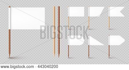 Realistic Various Toothpick Flags. Wooden Toothpicks With White Paper Flag. Location Mark, Map Point