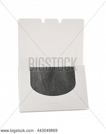 Package Of Facial Oil Blotting Tissues Isolated On White. Mattifying Wipes