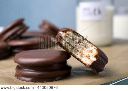 Tasty Choco Pies On Parchment Paper, Closeup View