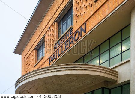 Paris, France - November 15th 2021: Brick Facade Of Piscine Pailleron In The Eastern City.