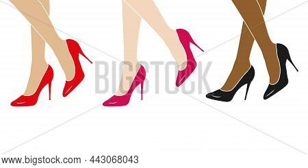 Vector Illustration In Pop Art Style. Female Feet In Shoes On White Background. Legs. Simple Stock I