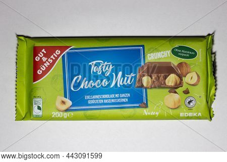 Grodno, Belarus - 12.15.2021: Tasty Choco Nut Edel Nuss Chocolate