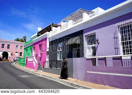 Bo-kaap District, Cape Town, South Africa - 14 December 2021 : Distinctive Bright Houses In The Bo-k