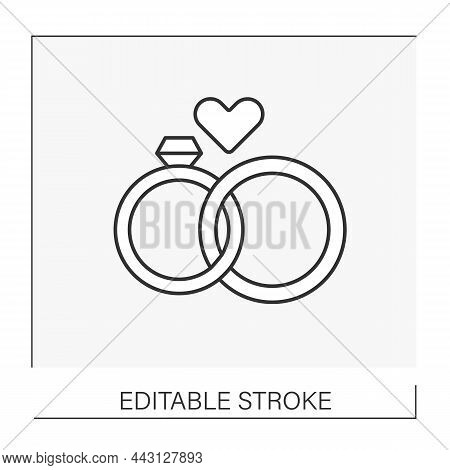 Rings Line Icon. Wedding Service, Couple Exchanging Rings. Eternal Love And Commitment Symbol. Weddi