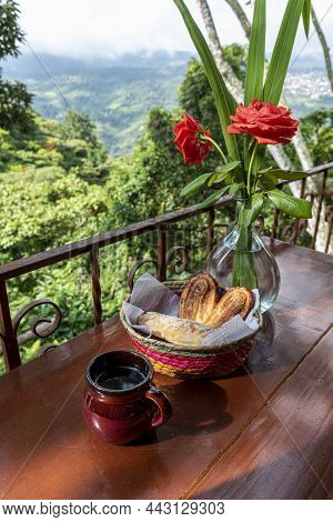 Traditional Black Coffee From Cuetzalan In Puebla Mexico And Sweet Bread