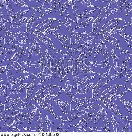 Floral Vector Seamless Pattern. Abstract Outline Plant, Laurel Twigs. Willow Tree Leaves And Branche