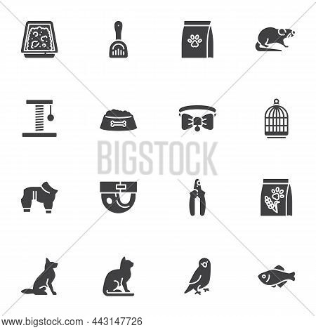 Pet Supplies Store Vector Icons Set, Modern Solid Symbol Collection, Pet Shop Filled Style Pictogram