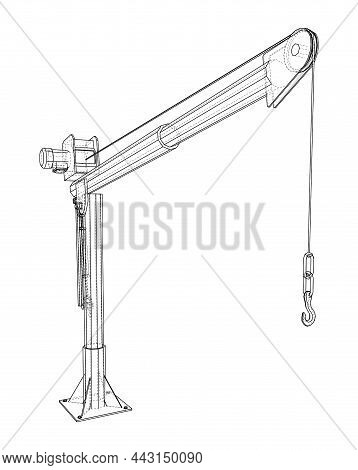 Davit Or Crane For Boat. 3d Illustration. Wire-frame Style